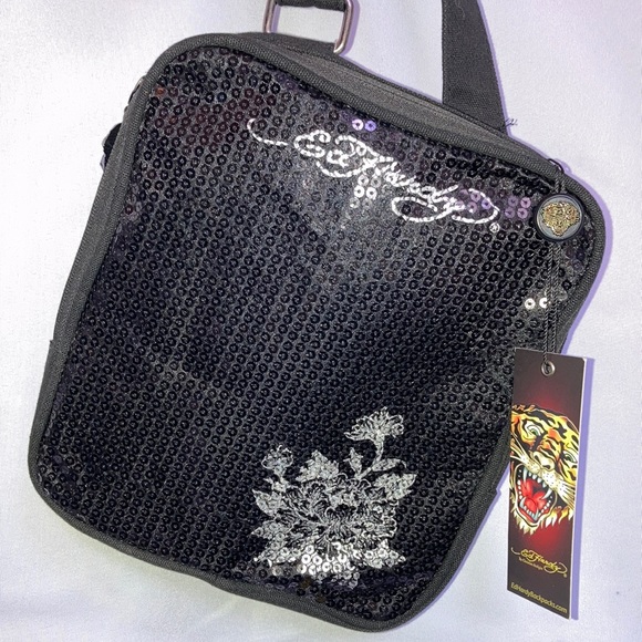 Ed Hardy Handbags - Ed Hardy black sequins and canvas crossbody bag